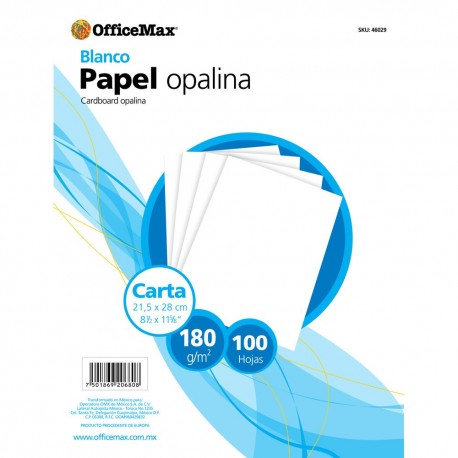 Opalina Officemax Carta Blanca 100 Hojas 180 Gr - Envío Gratuito